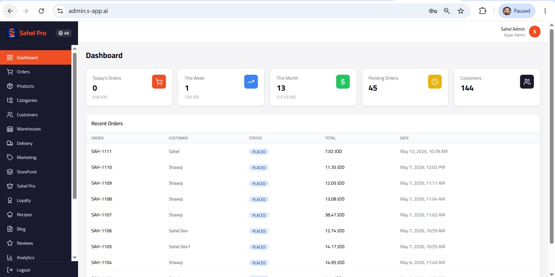 Sahel Admin Dashboard
